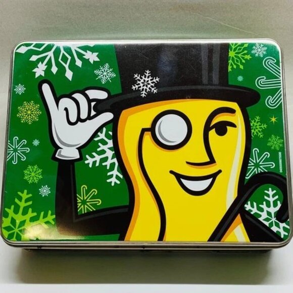 Vintage Mr. Peanut Planters Nuts Christmas Tin 9" x 7" Holiday Peanuts Container - Picture 12 of 12